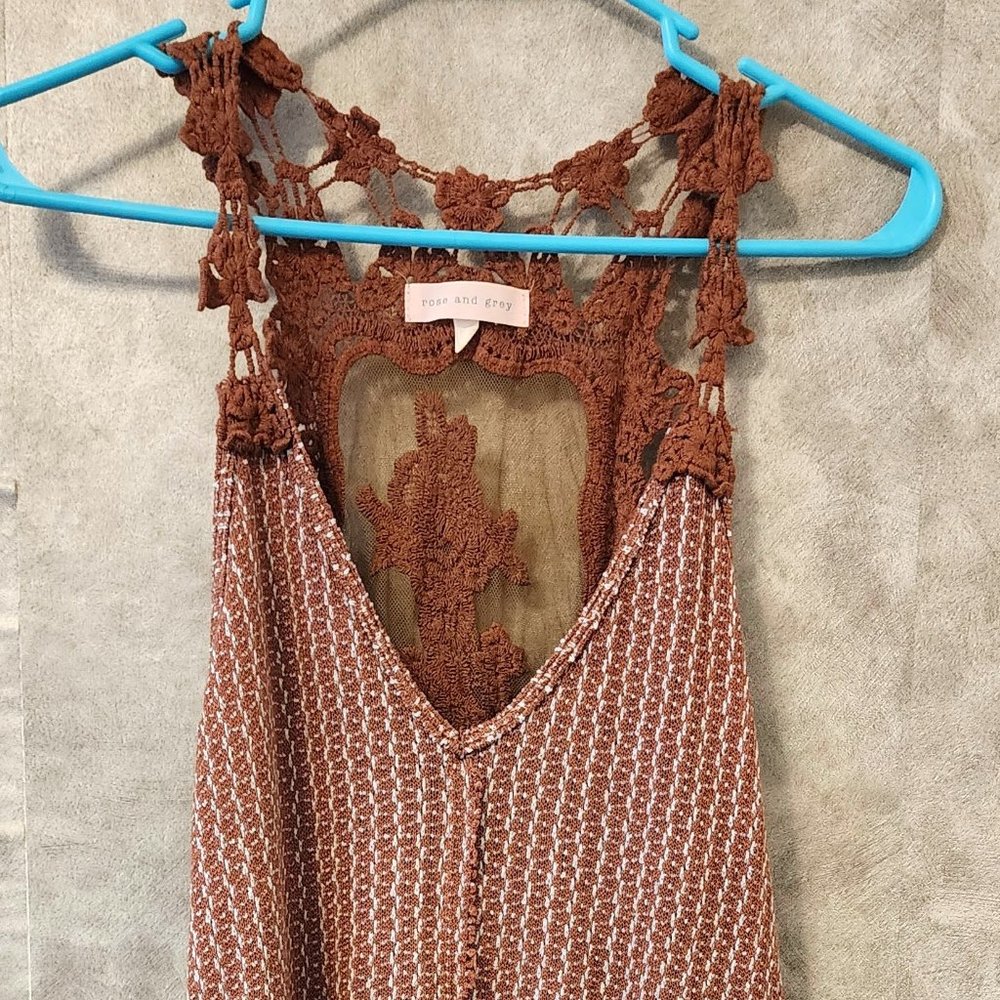 Rose and Grey Women's Blue/Brown Ombre Washed Layering Tank Top Medium